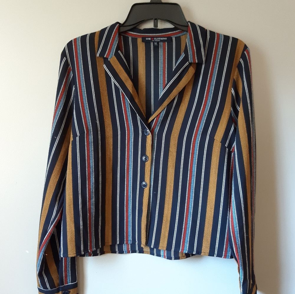 Striped Cropped Button Up Shirt